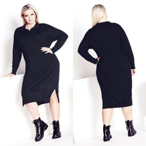 NWT City Chic ISOLDE ROTH Black Side Slit Knit Shirt Dress Size 18/20